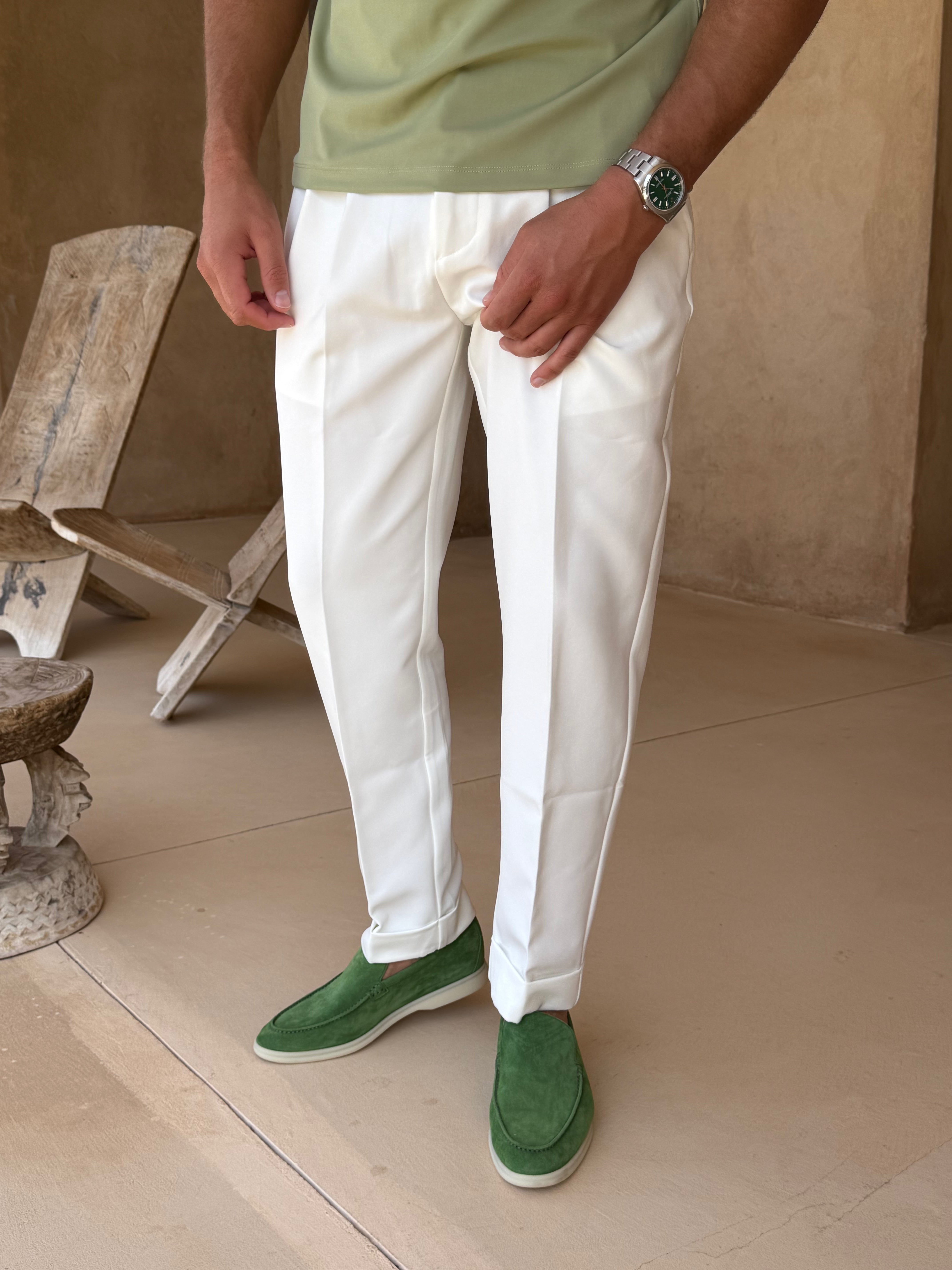 White Oxford Pleated Trouser