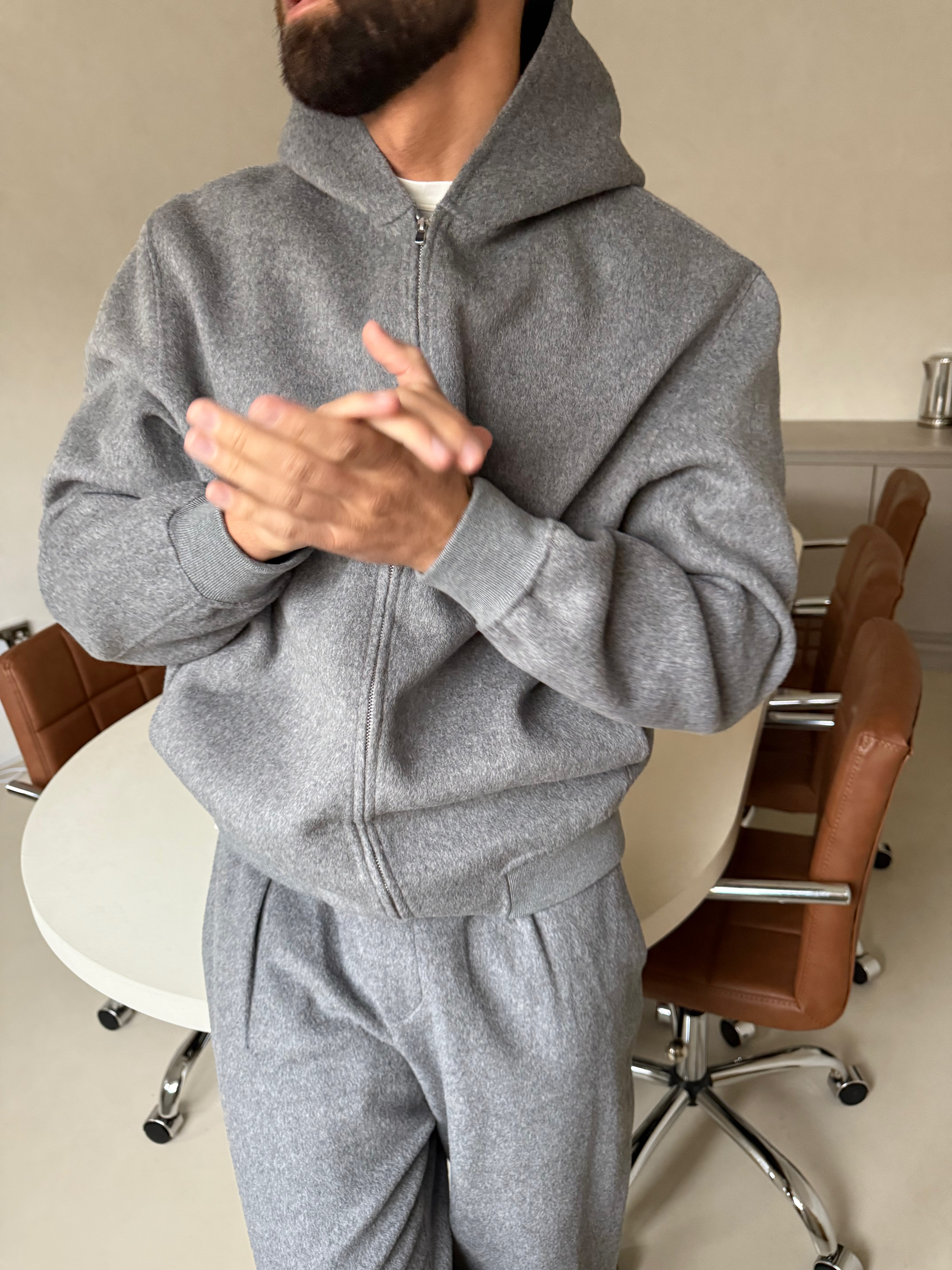 WOOL ZIP HOODIE ASH GREY