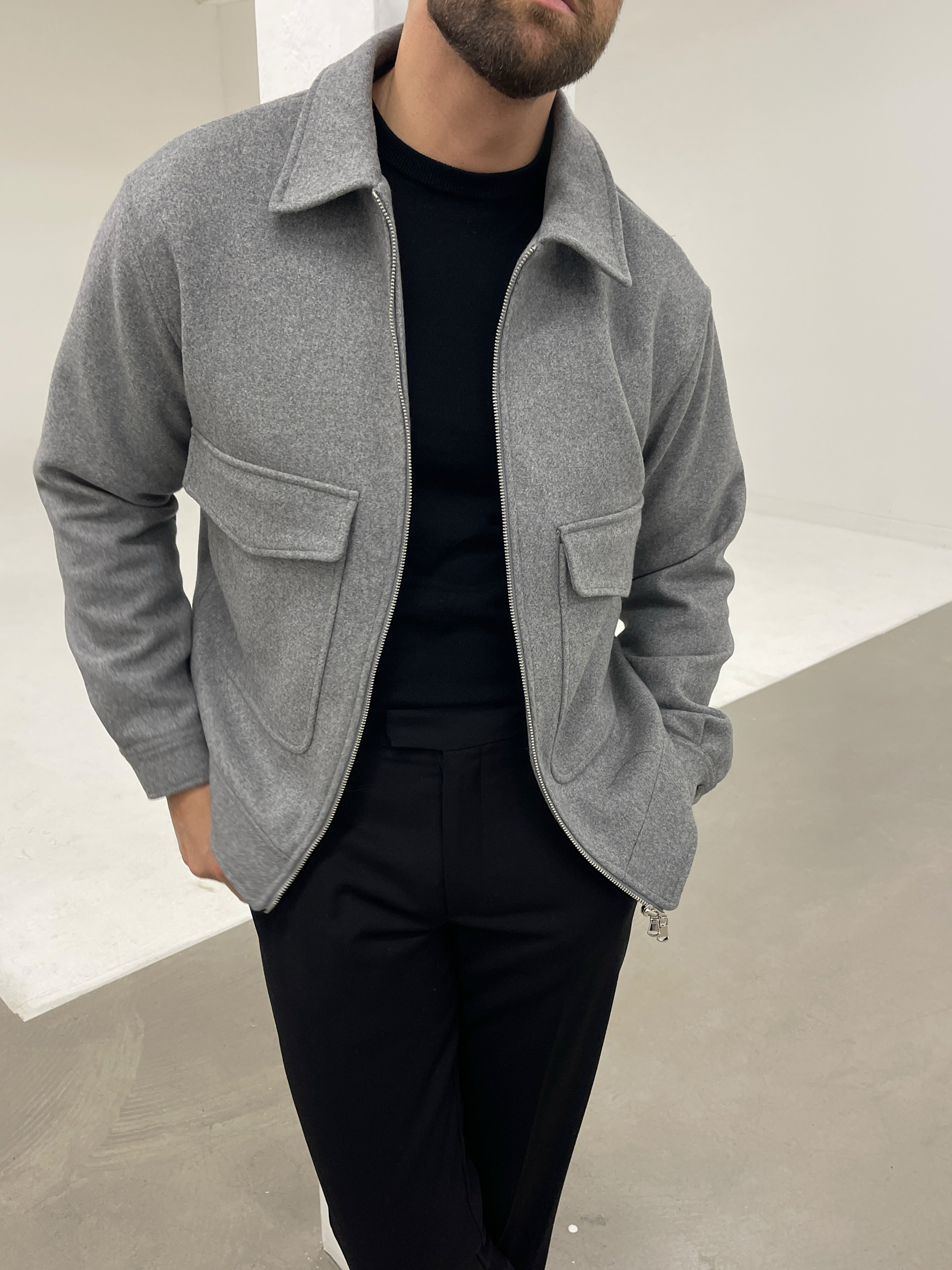 WOOL ZIP JACKET GREY MARL