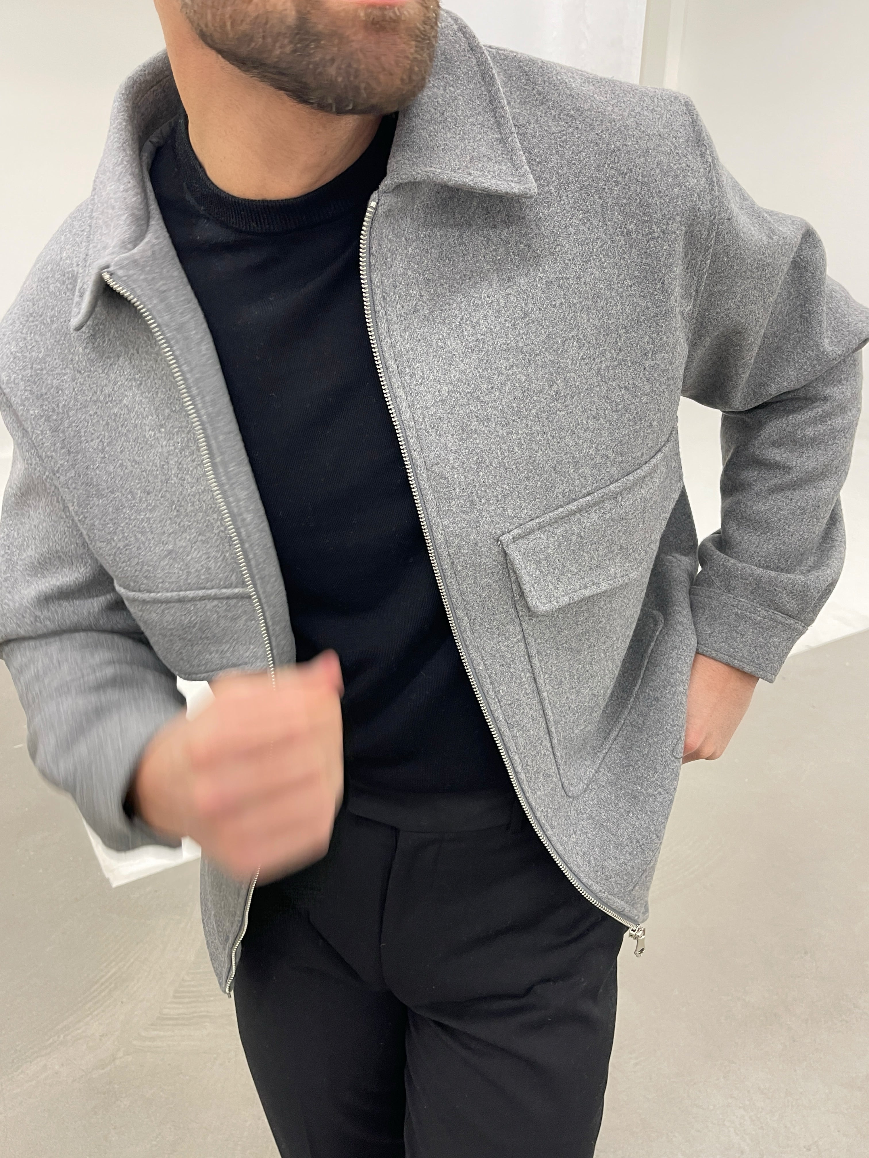 WOOL ZIP JACKET GREY MARL