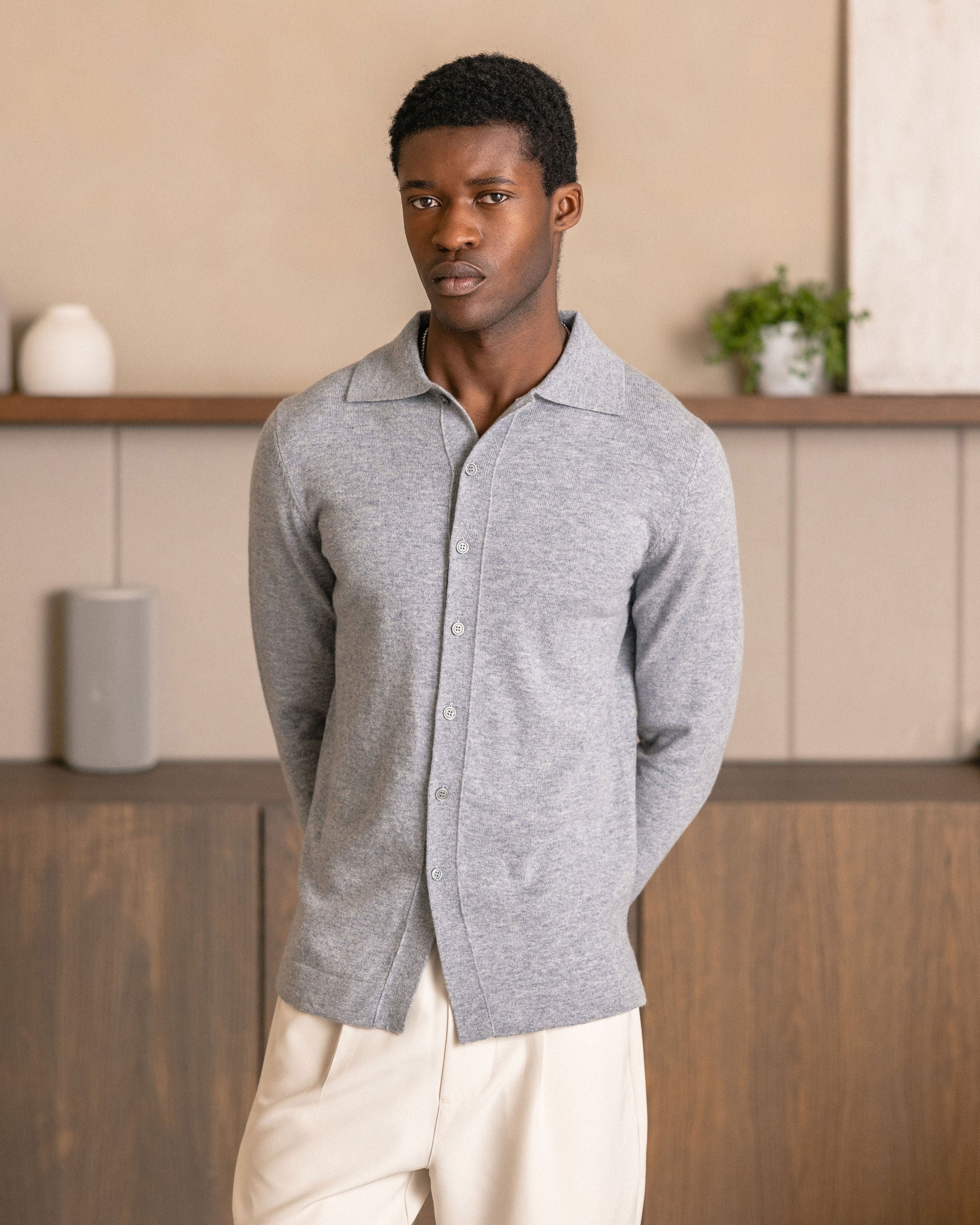 CASHMERE KNIT SHIRT SOFT GREY