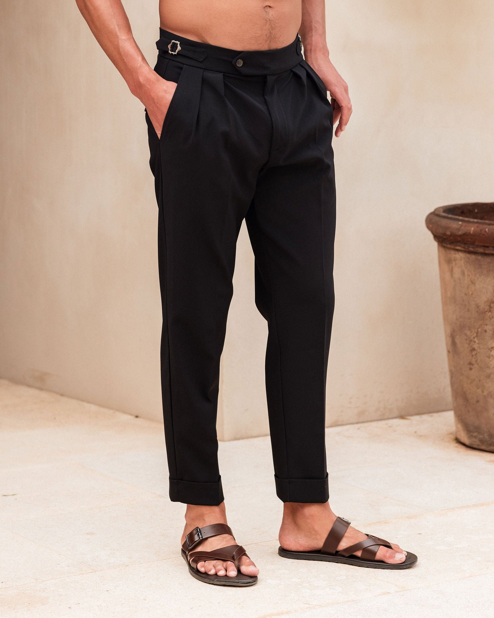 Black Oxford Pleated Trouser