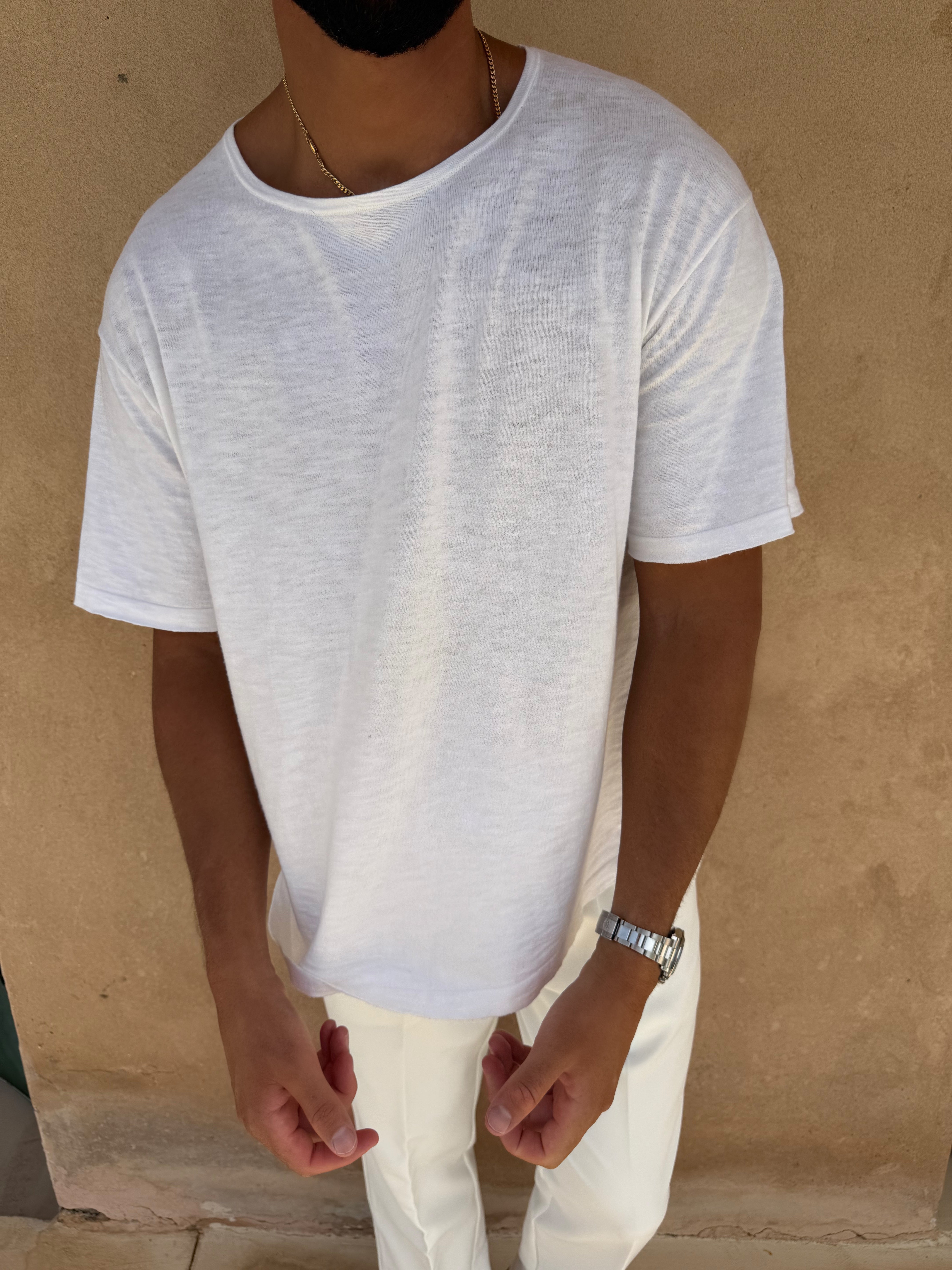 CÔTE LINEN & SILK T-SHIRT OFF WHITE