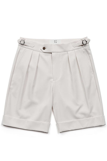 Beige Oxford Pleated Shorts