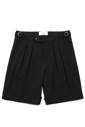 Black Oxford Pleated Shorts
