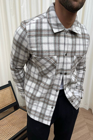 Brushed Flannel Overshirt Ecru/Sage