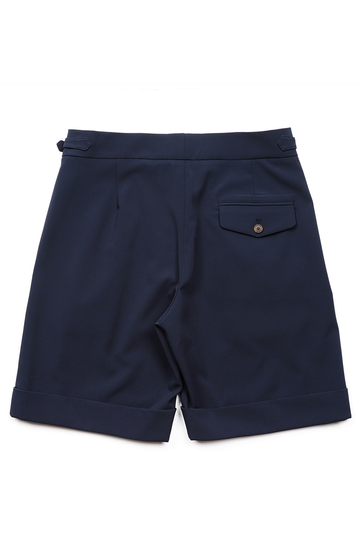 Navy Oxford Pleated Shorts