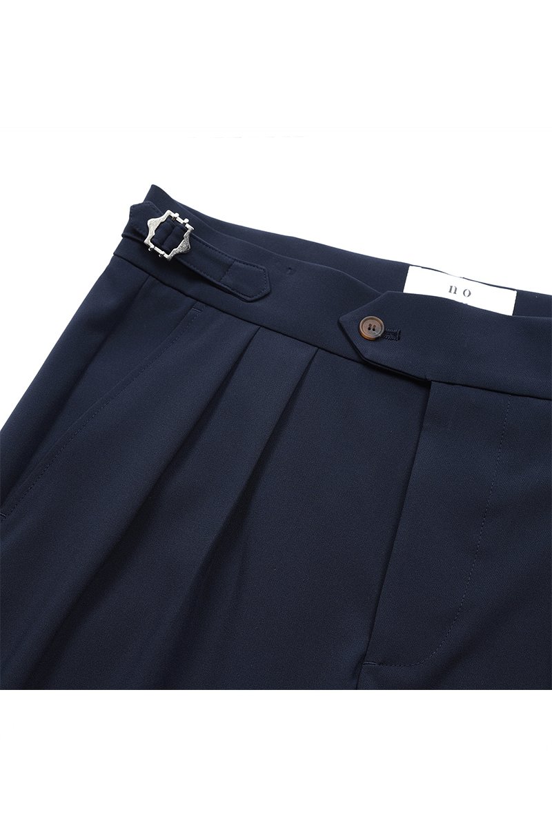 Navy Oxford Pleated Trouser