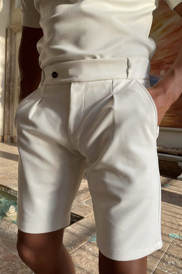 Cream Carter Pleated Shorts