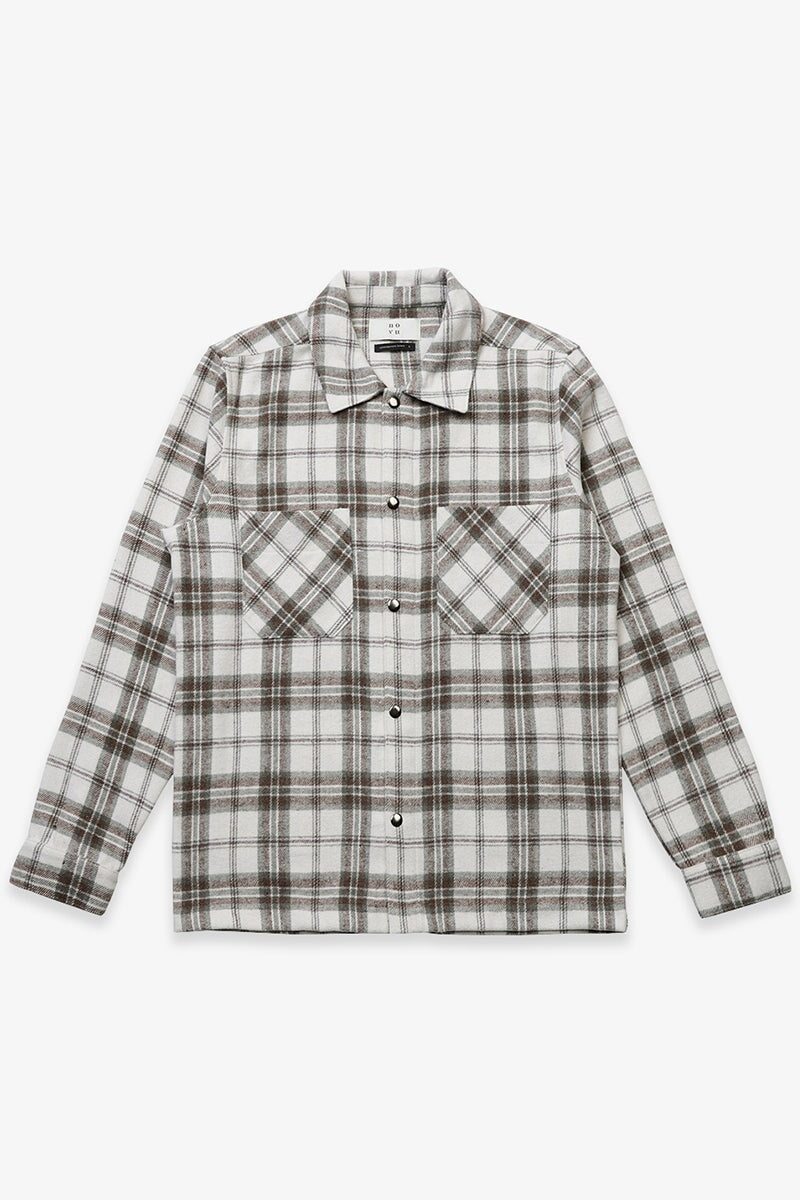 Brushed Flannel Overshirt Ecru/Sage