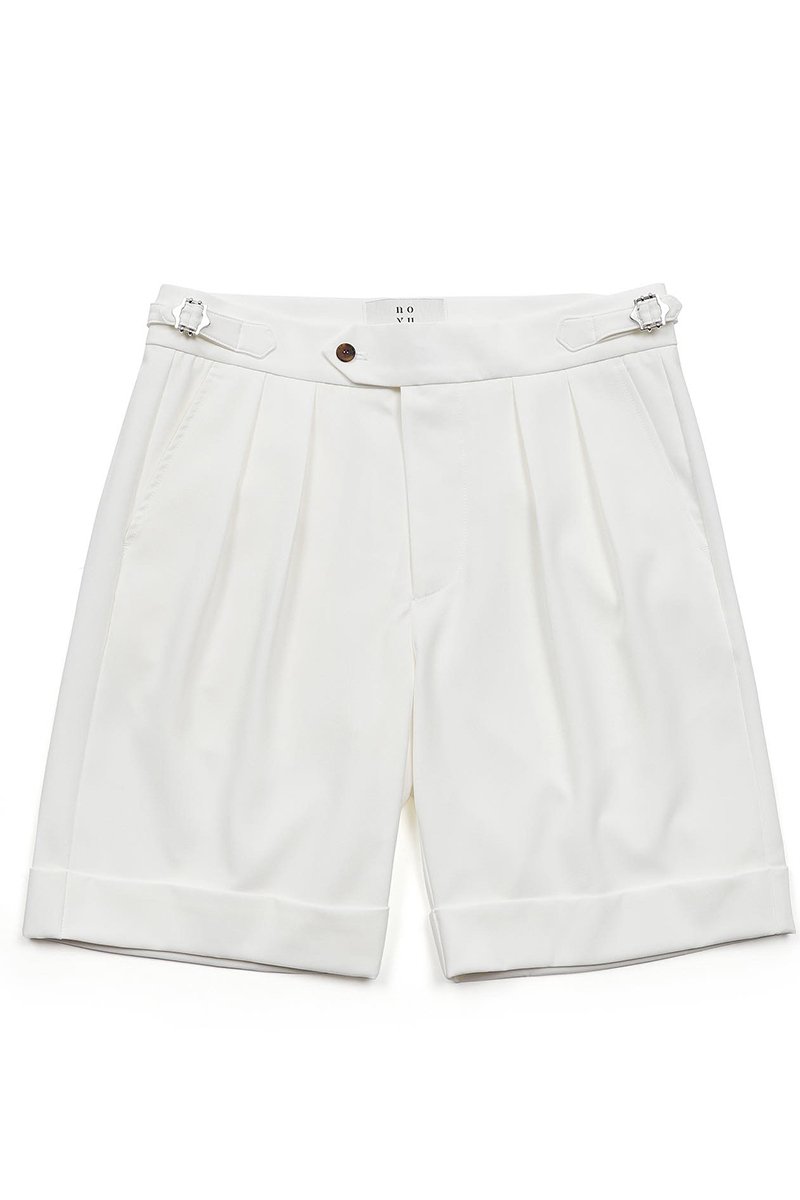 White Oxford Pleated Shorts